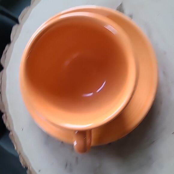 Fiesta Fiestaware Coffee Tea Cup & Saucer Homer Laughlin Co USA Orange Tangerine - Picture 2 of 5